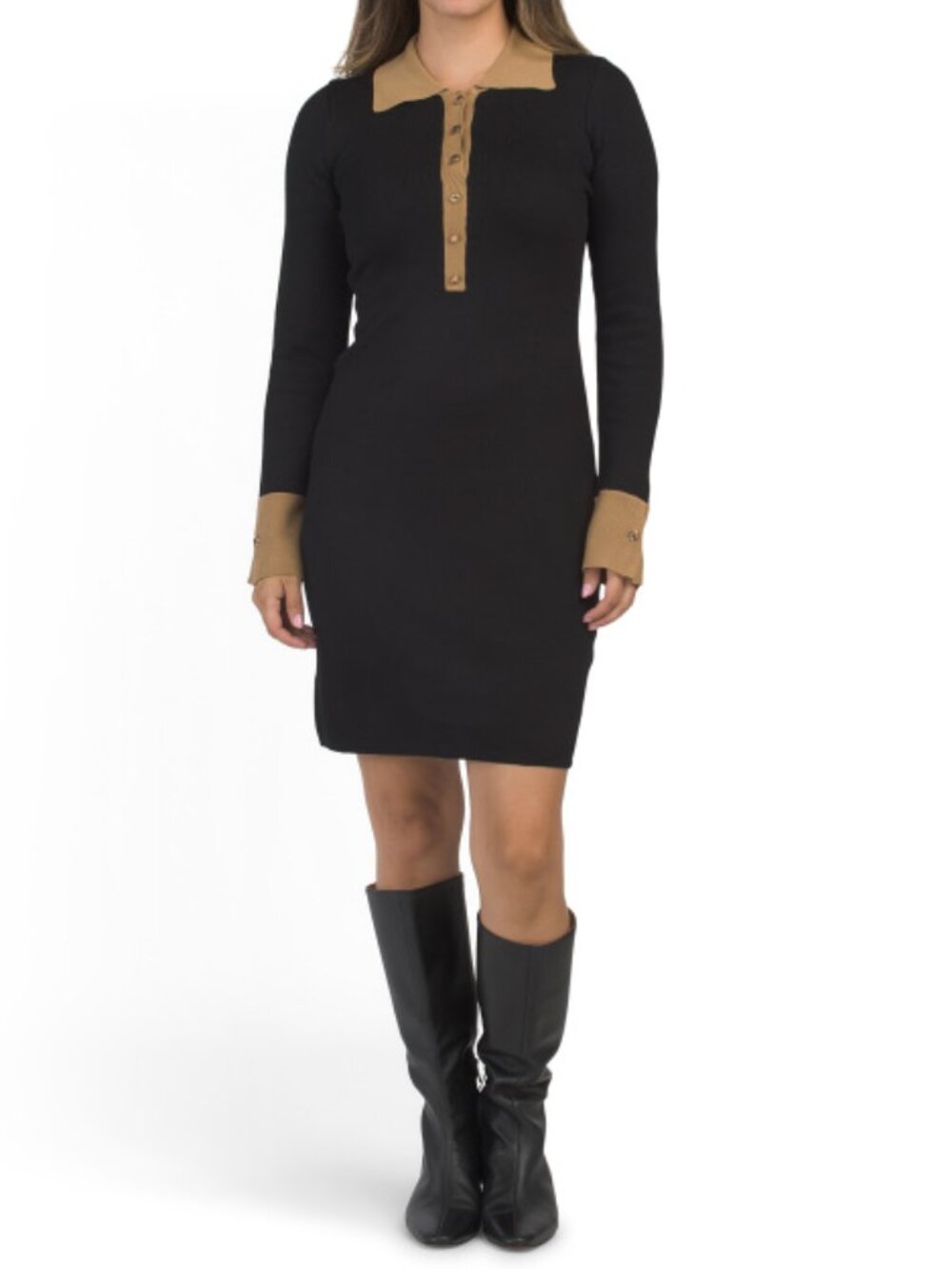 TAYLOR Contrast Collar Knit Midi Dress